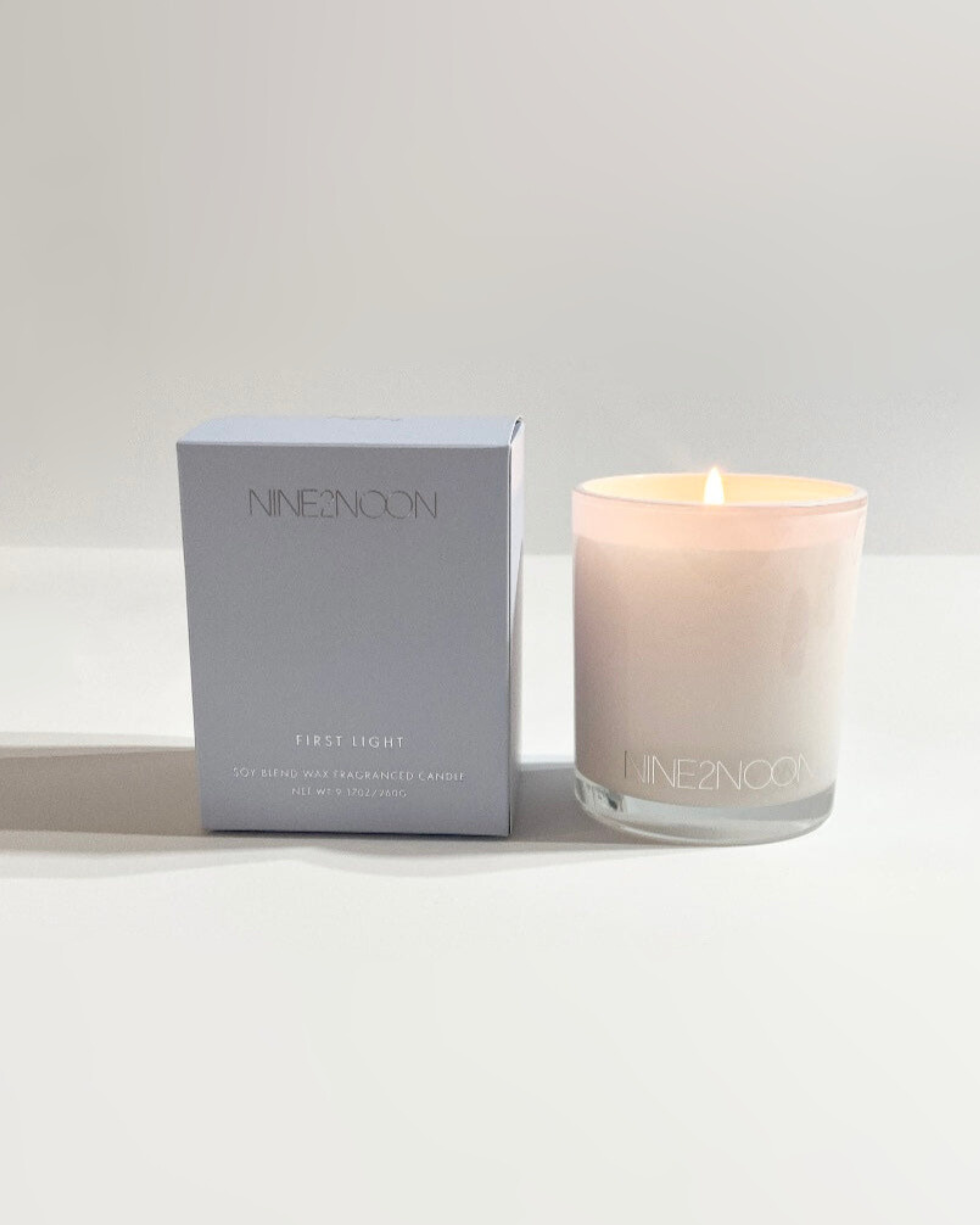 Nine2Noon First Light candle made from natural soy and coconut wax.