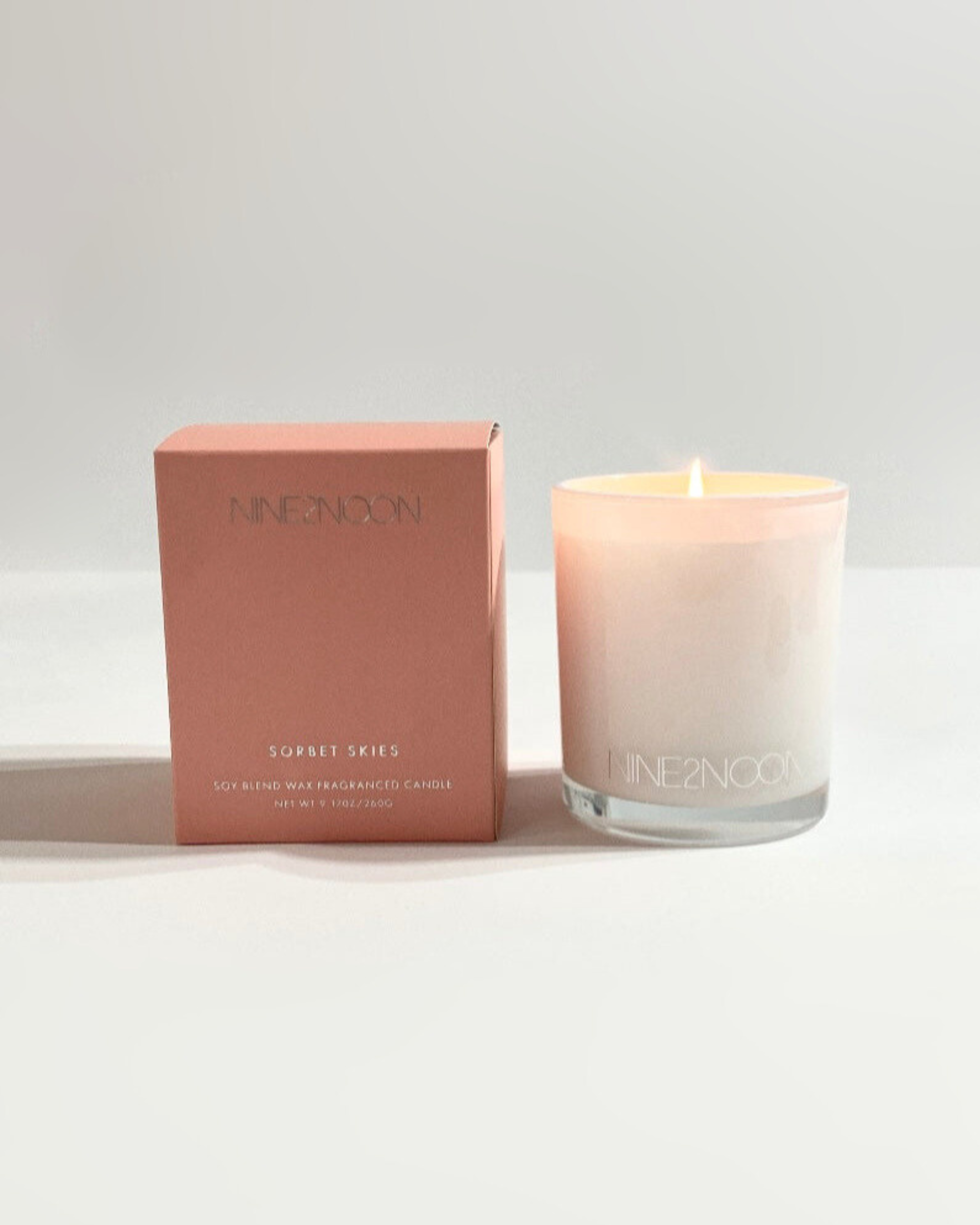 Nine2Noon Sorbet Skies candle made from natural soy and coconut wax.